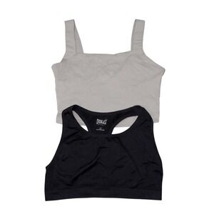 Everlast Sport Black Racerback Sports Bra One Gray Square Neck Tank Top Set L